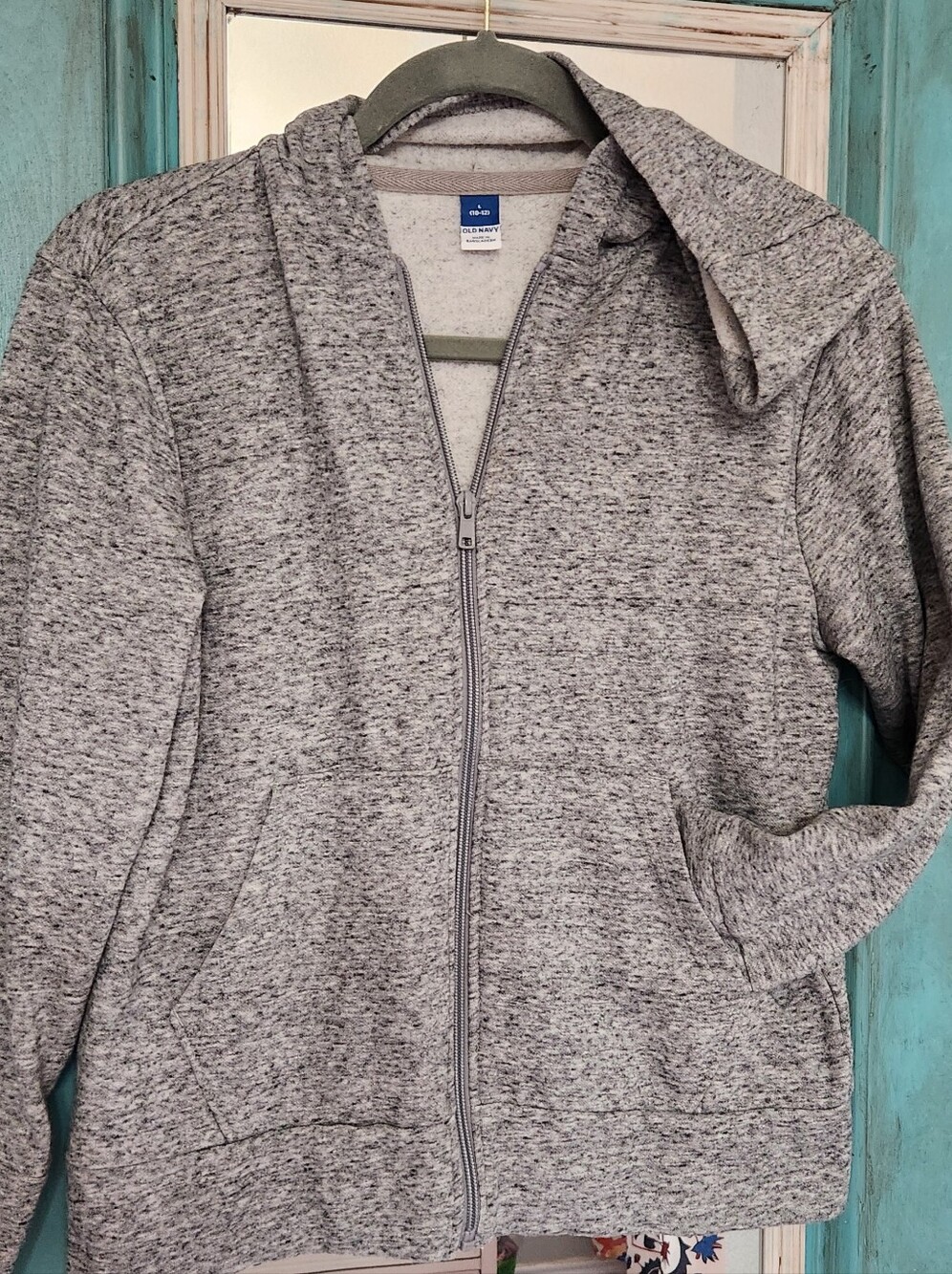 Old Navy Light Gray Marled Full-Zip Hoodie